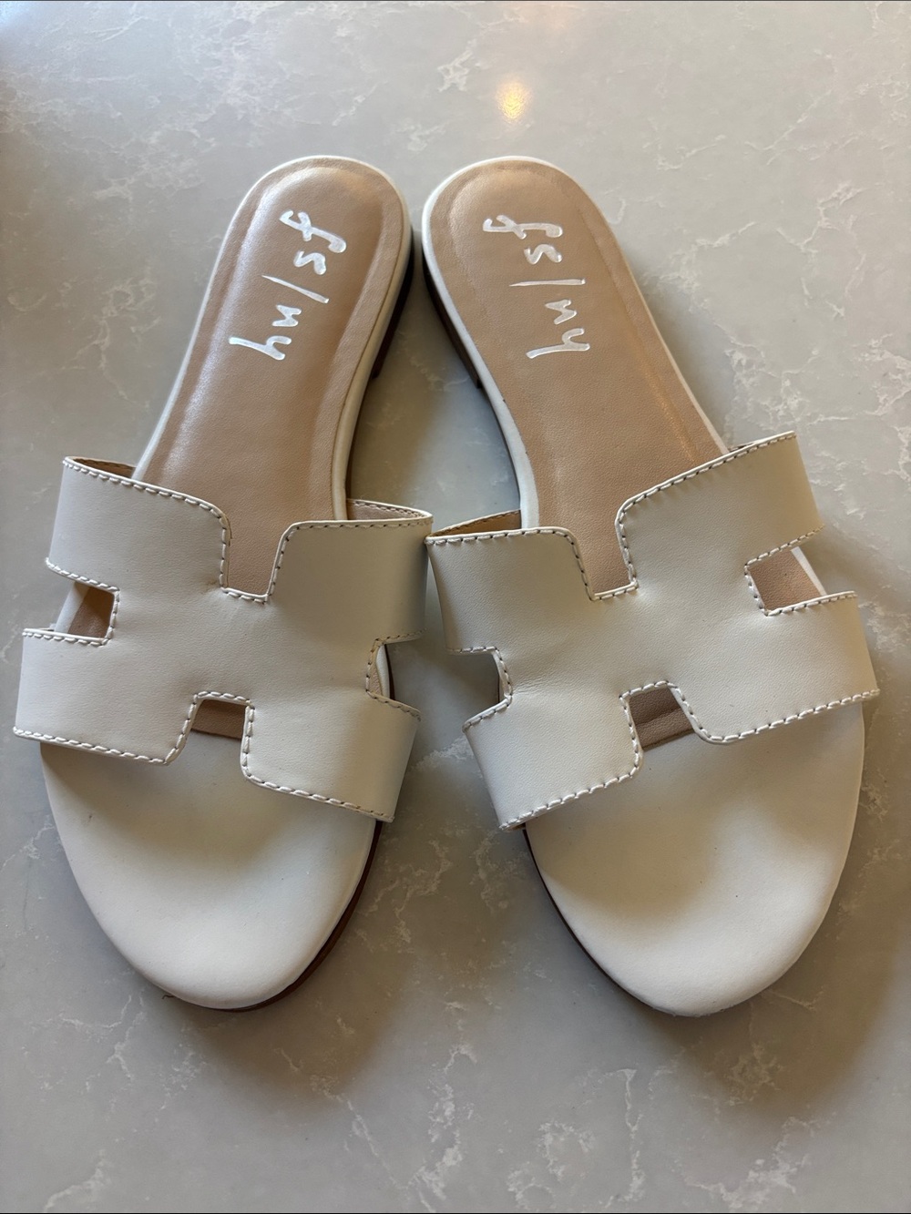 French Sole White Leather Slide Mules - Picture 2 of 3